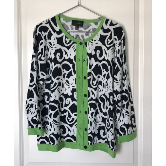 Investments 3/4 Sleeve Geometric Design Cardigan and Black Knit Tank, Ladies XL - Picture 2 of 12
